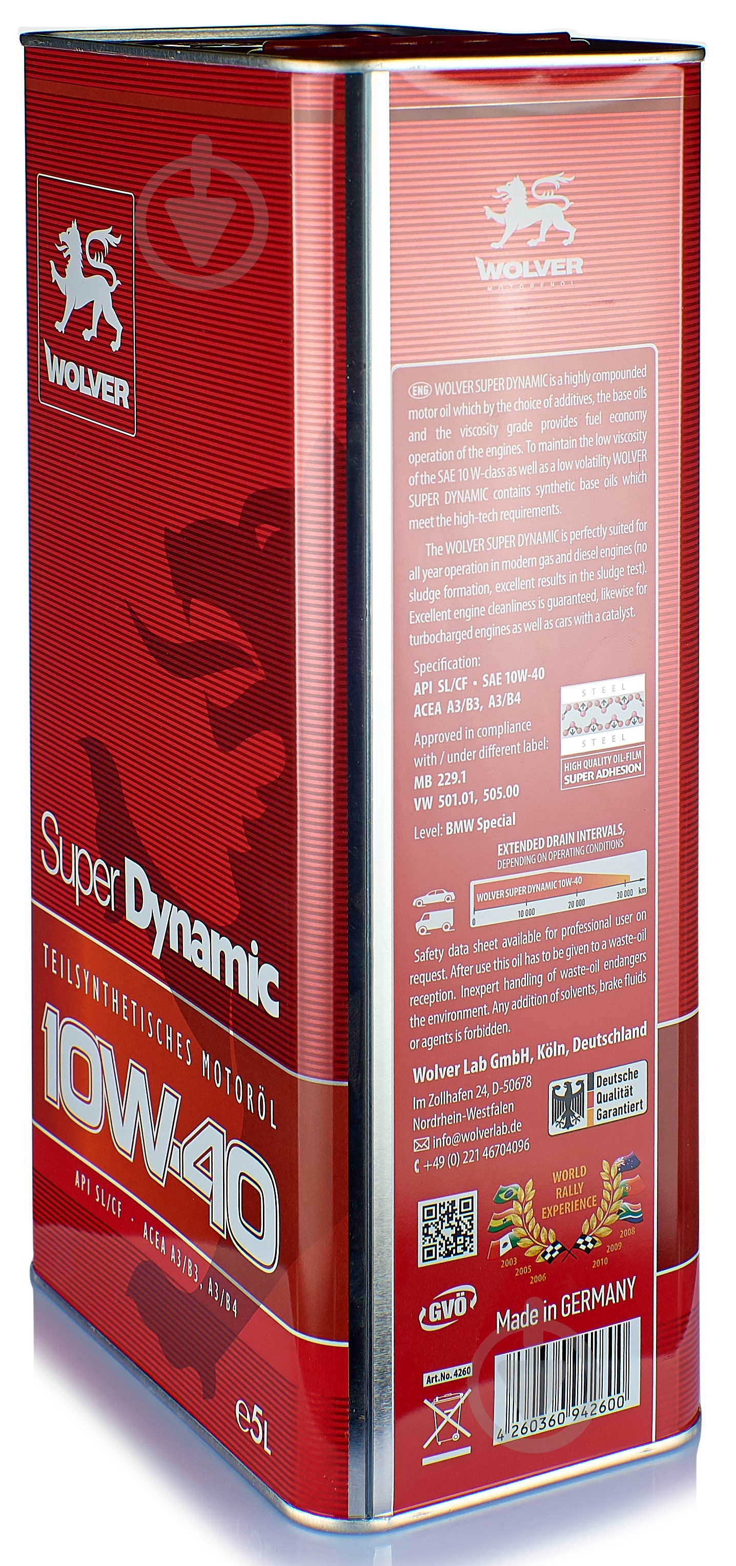 Моторное масло полусинтетическое Wolver Super Dynamic 10W-40 5 л - фото 2