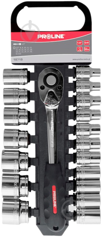 Набір головок торцевих з тріскачкою 1/2" квадрат 19 предметів 8 - 32 мм. Proline 18719 19 шт. - фото 1 Набір головок торцевих з тріскачкою 1/2" квадрат 19 предметів 8 - 32 мм. Proline 18719 19 шт. - фото 1