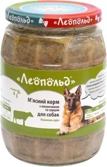 Корм вологий Леопольд Standart для собак м'ясний з яловичиною та серцем 670 г - фото 1 Корм вологий Леопольд Standart для собак м'ясний з яловичиною та серцем 670 г - фото 1