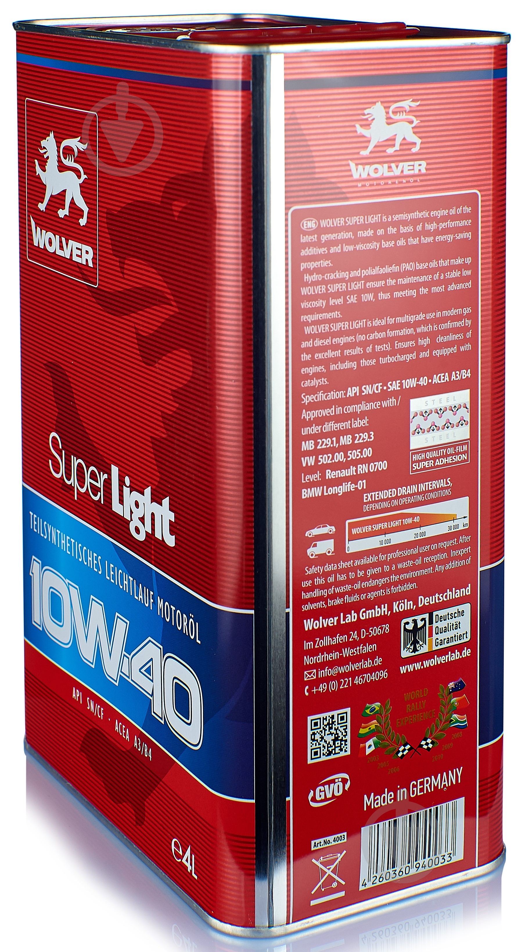 Моторное масло полусинтетическое Wolver Super Light 10W-40 4 л (06573) - фото 2