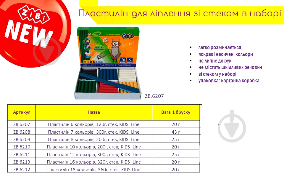 Пластилин 6 цветов 120 г стек kids line ZiBi - фото 3