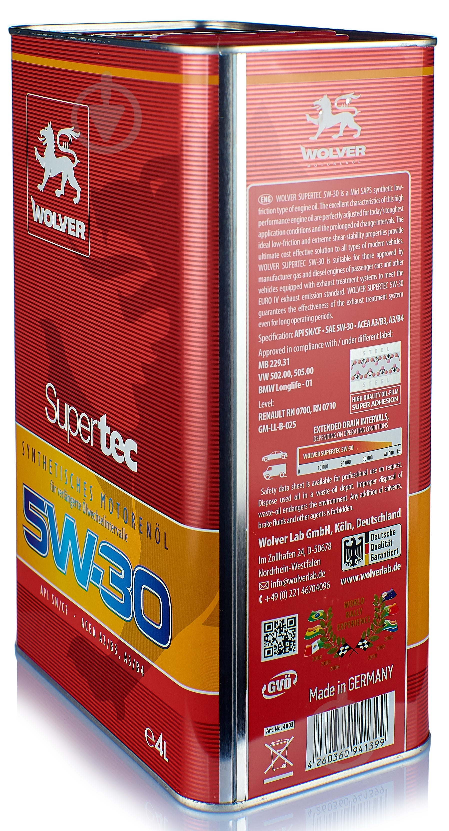 Моторное масло синтетическое Wolver Supertec 5W-30 4 л - фото 2 Моторное масло синтетическое Wolver Supertec 5W-30 4 л - фото 2