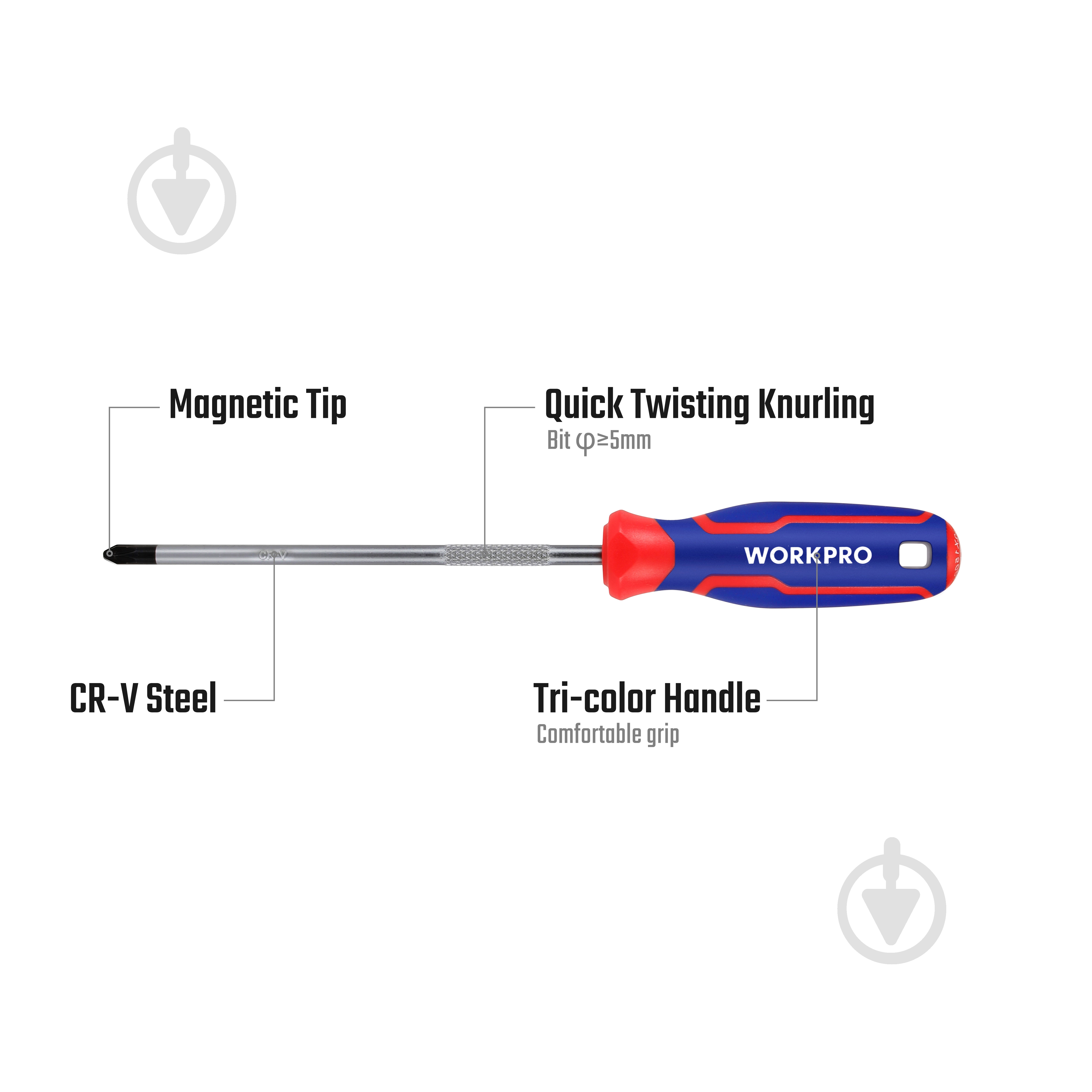 Отвертка WORKPRO PZ0X75мм CR-V PRO WP221035 - фото 4