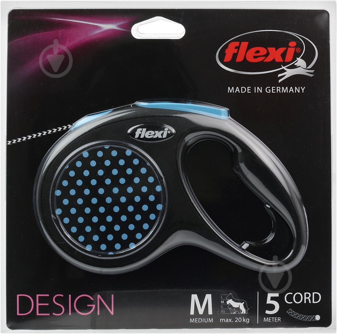 Поводок-рулетка Flexi Design M черный с голубыми вставками до 20 кг 5 м - фото 3