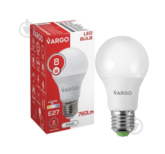 Лампа светодиодная VARGO V-111140 8 Вт A60 E27 220 В 4000 К 111140 - фото 2
