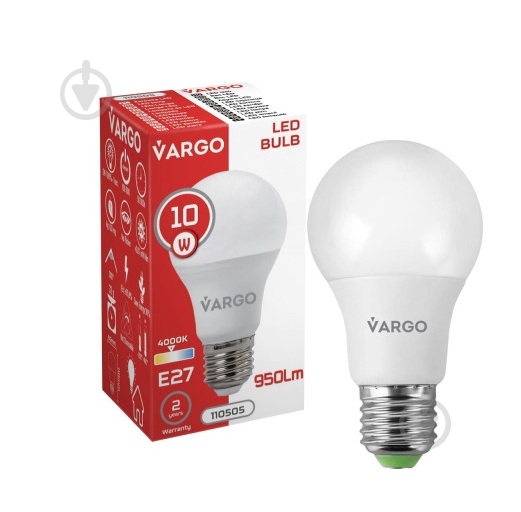 Лампа светодиодная VARGO V-110505 10 Вт A60 E27 220 В 4000 К 110505 - фото 2 Лампа светодиодная VARGO V-110505 10 Вт A60 E27 220 В 4000 К 110505 - фото 2