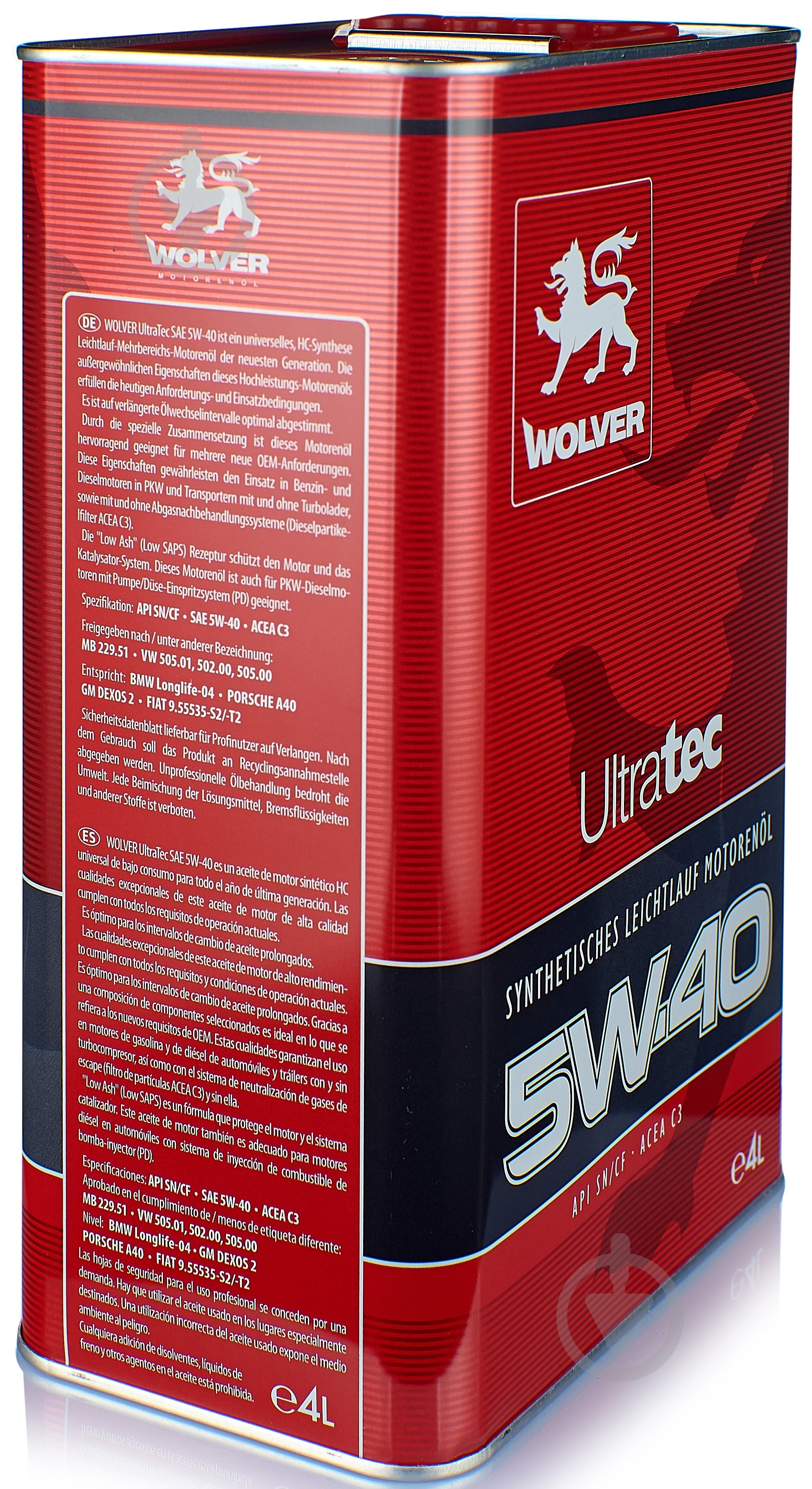 Моторное масло синтетическое Wolver Ultratec 5W-40 4 л (11885) - фото 3