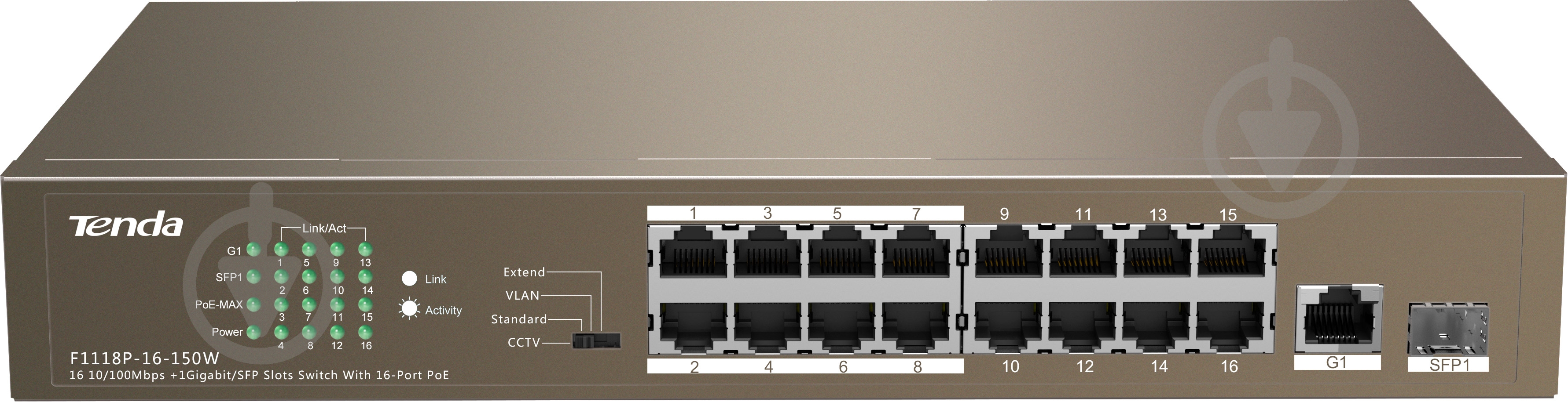 Комутатор TENDA TEF1118P-16-150W - фото 1