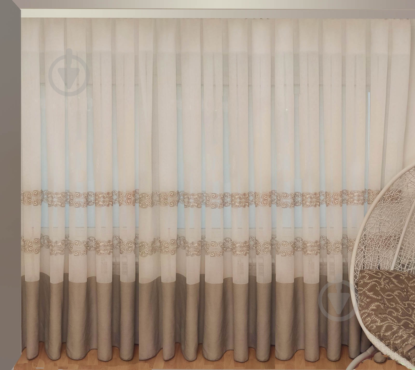 Тюль Барселона с вышивкой на льне 400x275 бежевый Декор-ін - фото 1 Тюль Барселона с вышивкой на льне 400x275 бежевый Декор-ін - фото 1