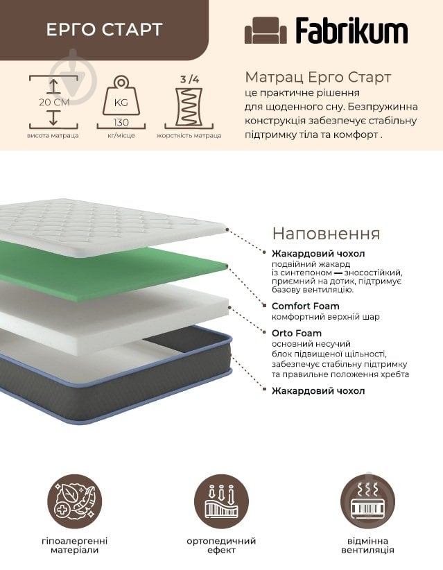 Матрас беспружинный Эрго Старт 80x190 см - фото 3 Матрас беспружинный Эрго Старт 80x190 см - фото 3