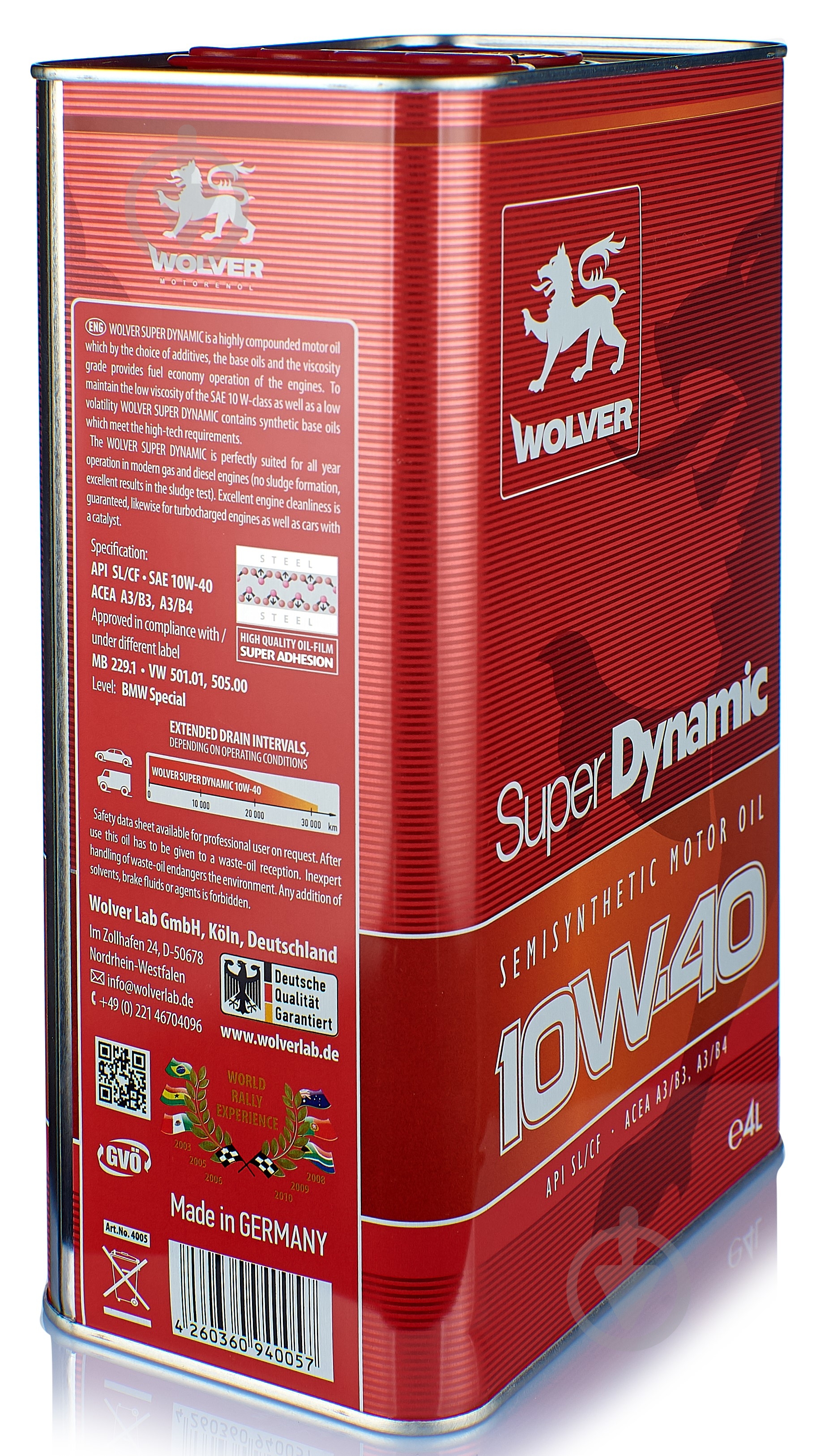 Моторное масло полусинтетическое Wolver Super Dynamic 10W-40 4 л - фото 2