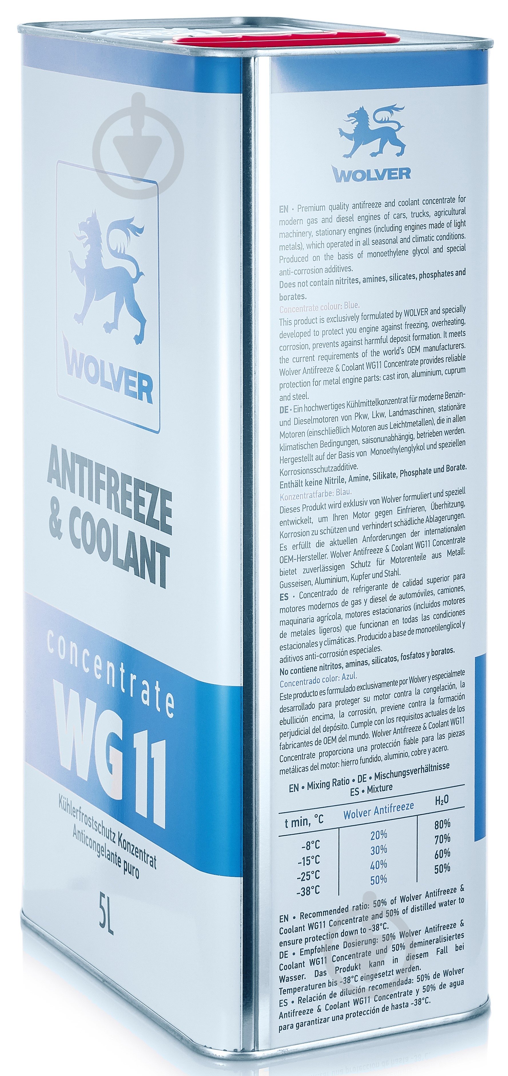 Антифриз Wolver Concentrate WG11 G11 від -80 до +120 концентрат 5 л 5 кг блакитний/синій - фото 3 Антифриз Wolver Concentrate WG11 G11 від -80 до +120 концентрат 5 л 5 кг блакитний/синій - фото 3