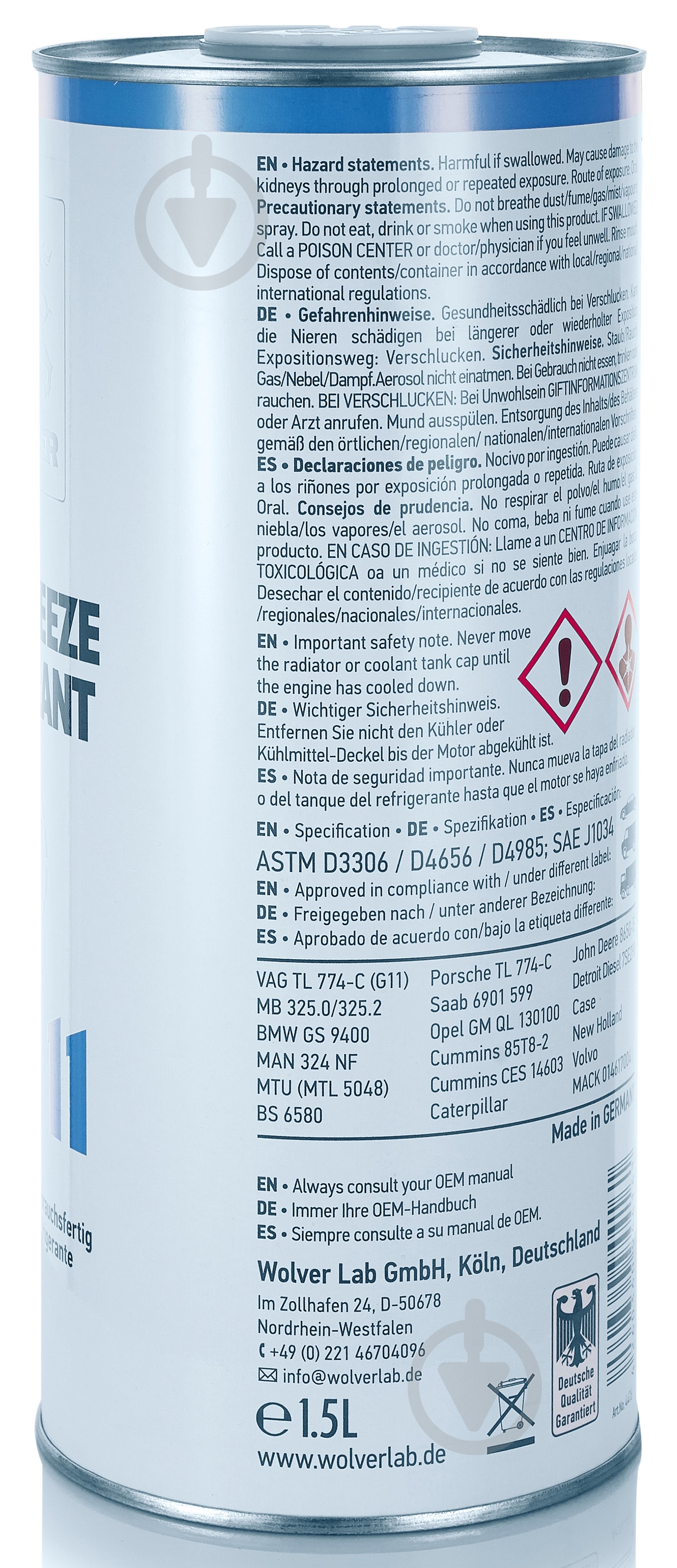 Антифриз Wolver Ready to Use WG11 G11 від -40 до +110 готовий 1,5 л блакитний/синій - фото 2 Антифриз Wolver Ready to Use WG11 G11 від -40 до +110 готовий 1,5 л блакитний/синій - фото 2