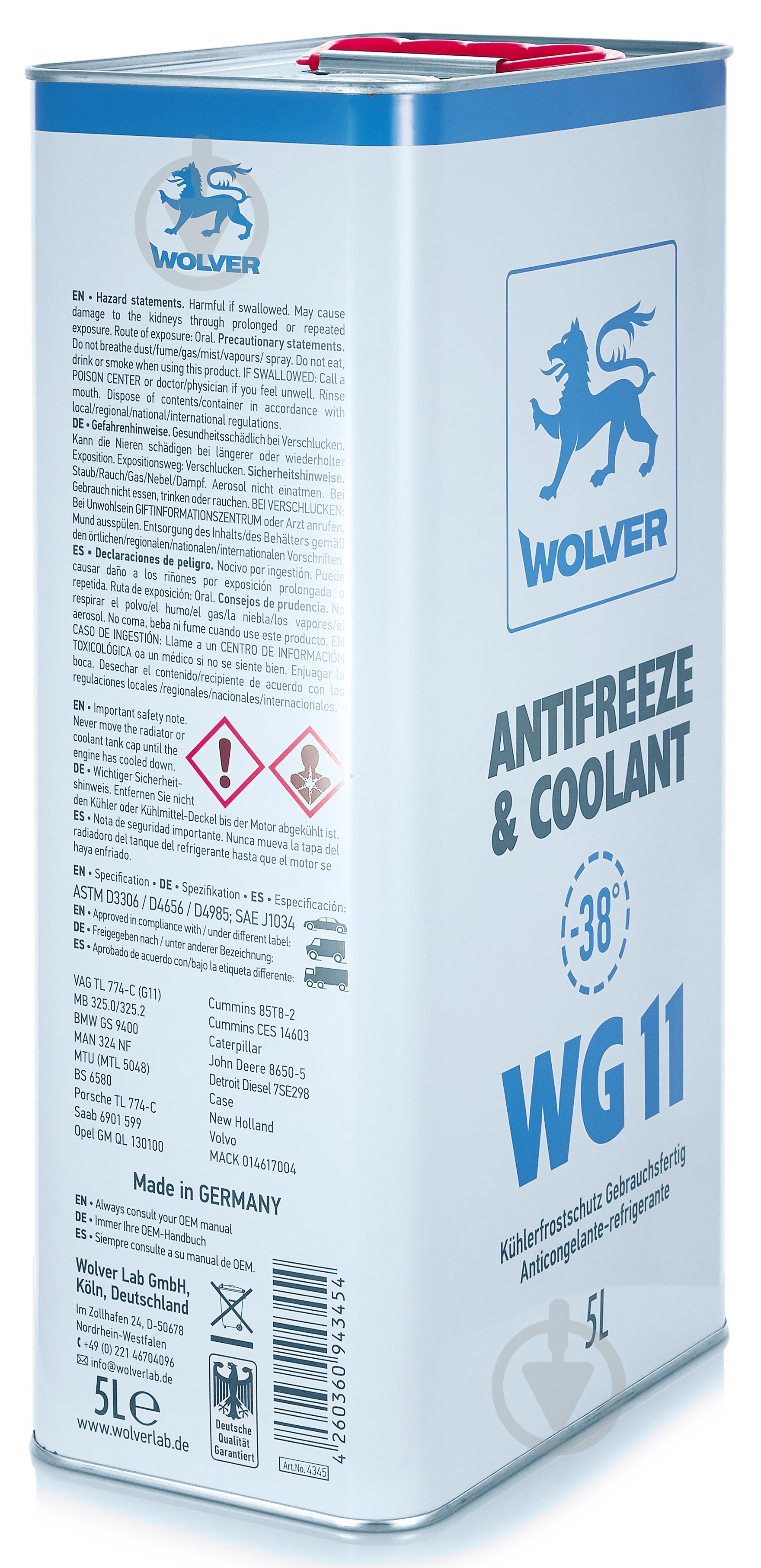 Антифриз Wolver Ready to Use WG11 G11 від -40 до +110 готовий 5 л блакитний/синій - фото 2 Антифриз Wolver Ready to Use WG11 G11 від -40 до +110 готовий 5 л блакитний/синій - фото 2