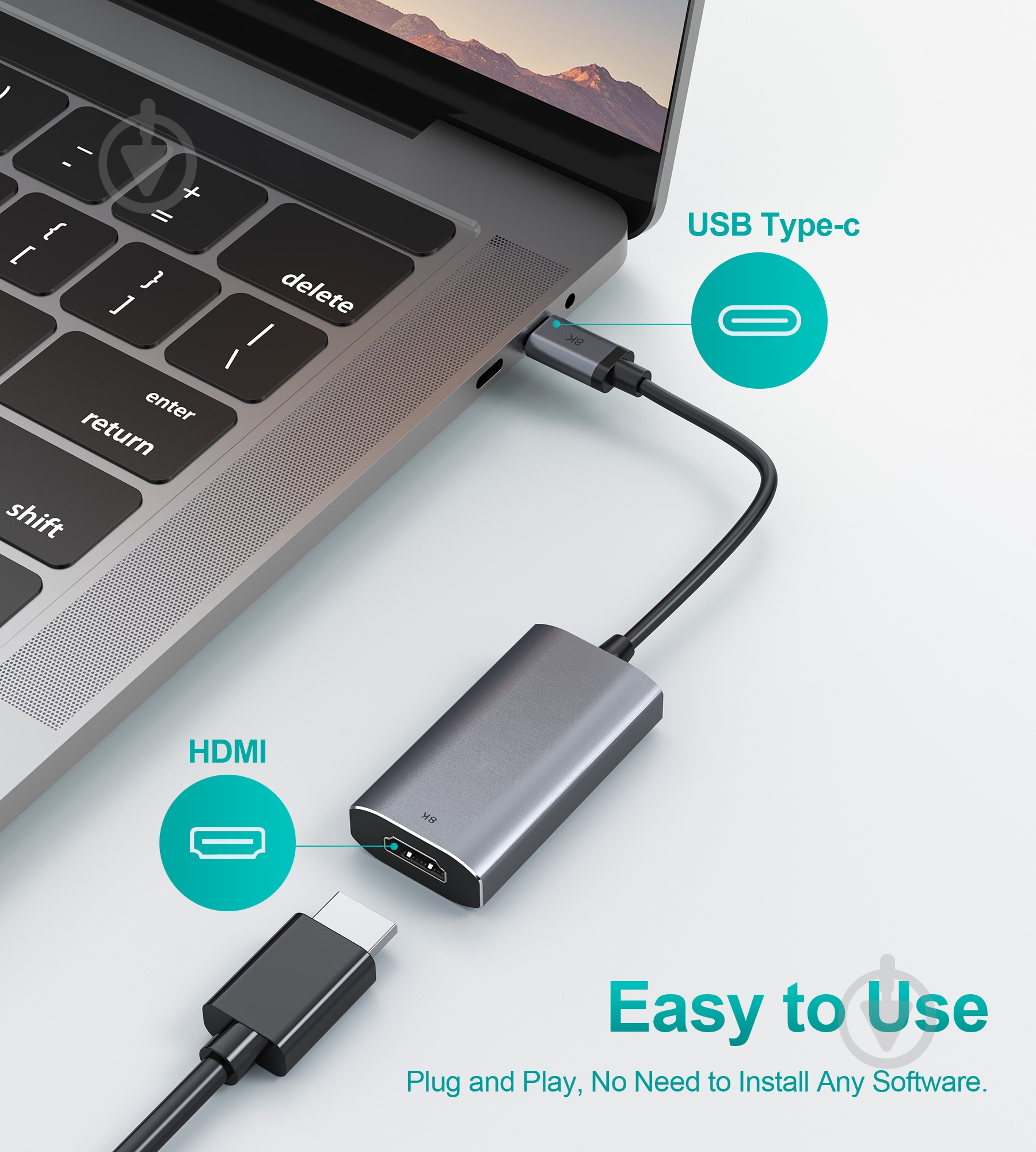Адаптер Choetech USB-C на HDMI, 8К 60 Гц 0,11 м grey (HUB-H16-GY) - фото 2 Адаптер Choetech USB-C на HDMI, 8К 60 Гц 0,11 м grey (HUB-H16-GY) - фото 2