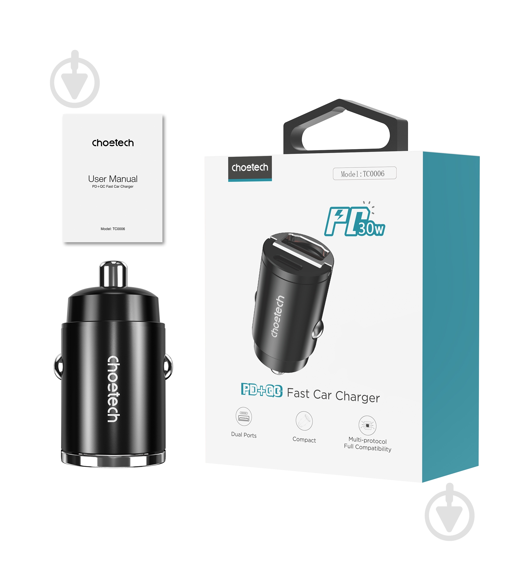 Зарядное устройство — адаптер прикуривателя-USB Choetech USB-A/USB-C, 30Вт, QC3.0/PD - фото 5