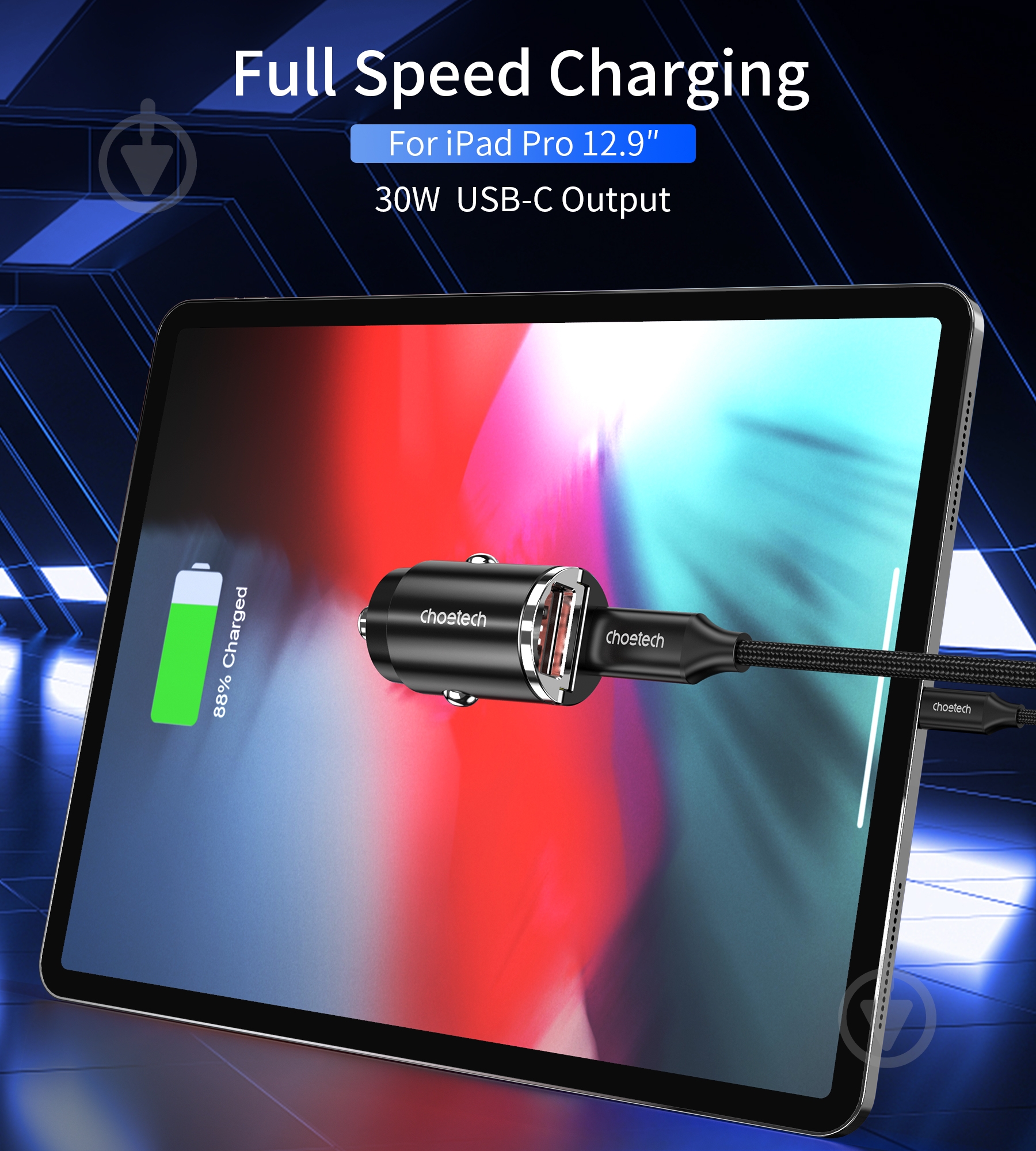 Зарядное устройство — адаптер прикуривателя-USB Choetech USB-A/USB-C, 30Вт, QC3.0/PD - фото 6