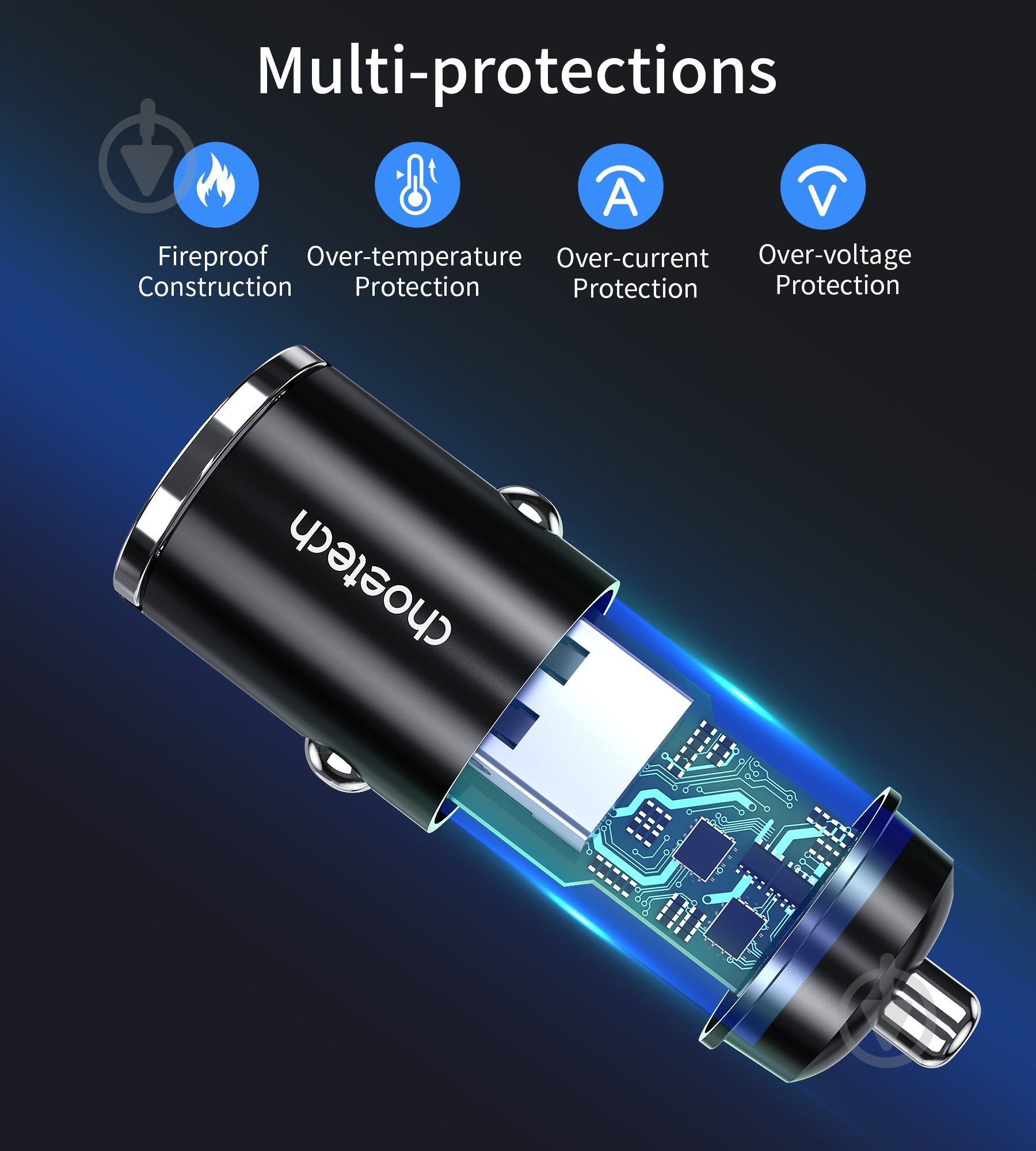 Зарядное устройство — адаптер прикуривателя-USB Choetech USB-A/USB-C, 30Вт, QC3.0/PD - фото 8