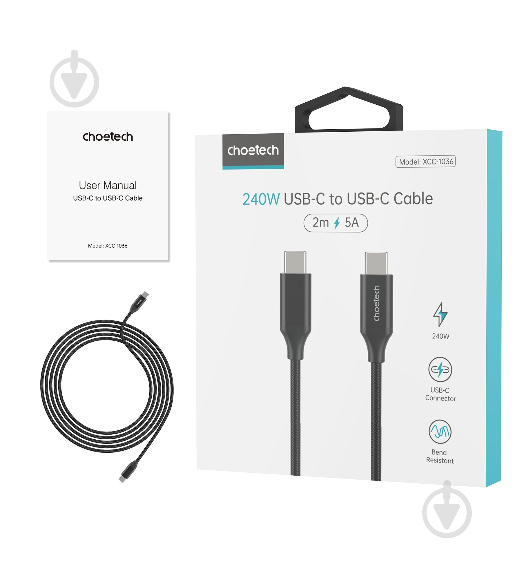 Кабель Choetech Type-C/Type-C, 240 Вт 2 м (XCC-1036-BK) - фото 4 Кабель Choetech Type-C/Type-C, 240 Вт 2 м (XCC-1036-BK) - фото 4