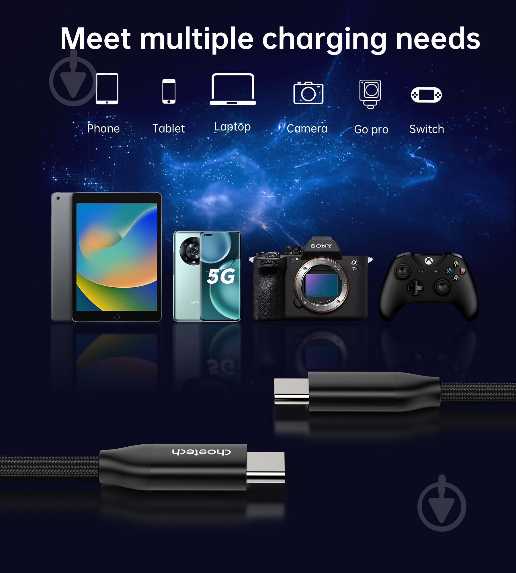 Кабель Choetech Type-C/Type-C, 240 Вт 2 м (XCC-1036-BK) - фото 7 Кабель Choetech Type-C/Type-C, 240 Вт 2 м (XCC-1036-BK) - фото 7