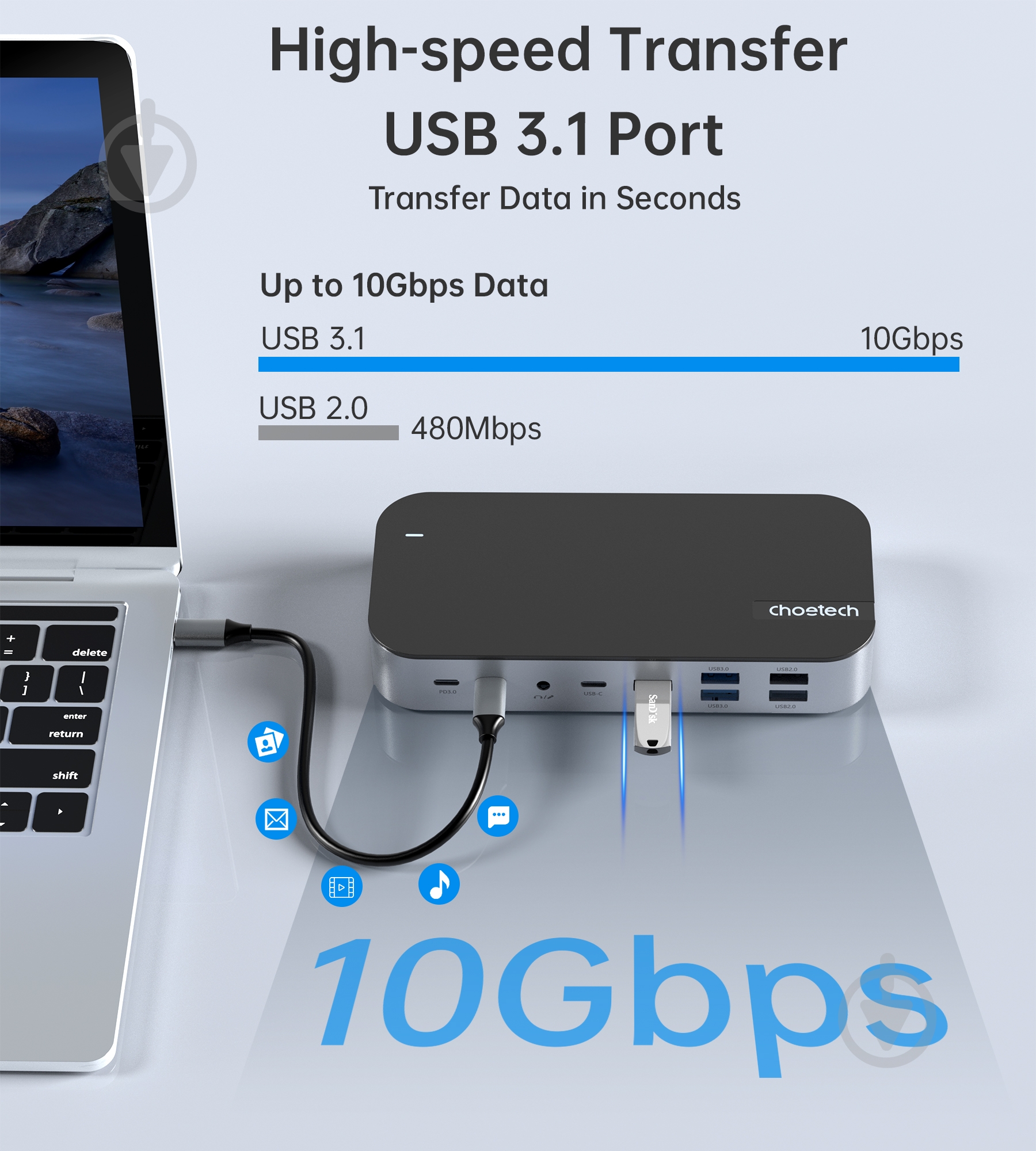 Док-станция Choetech USB-C 15-в-1, алюминий - фото 6
