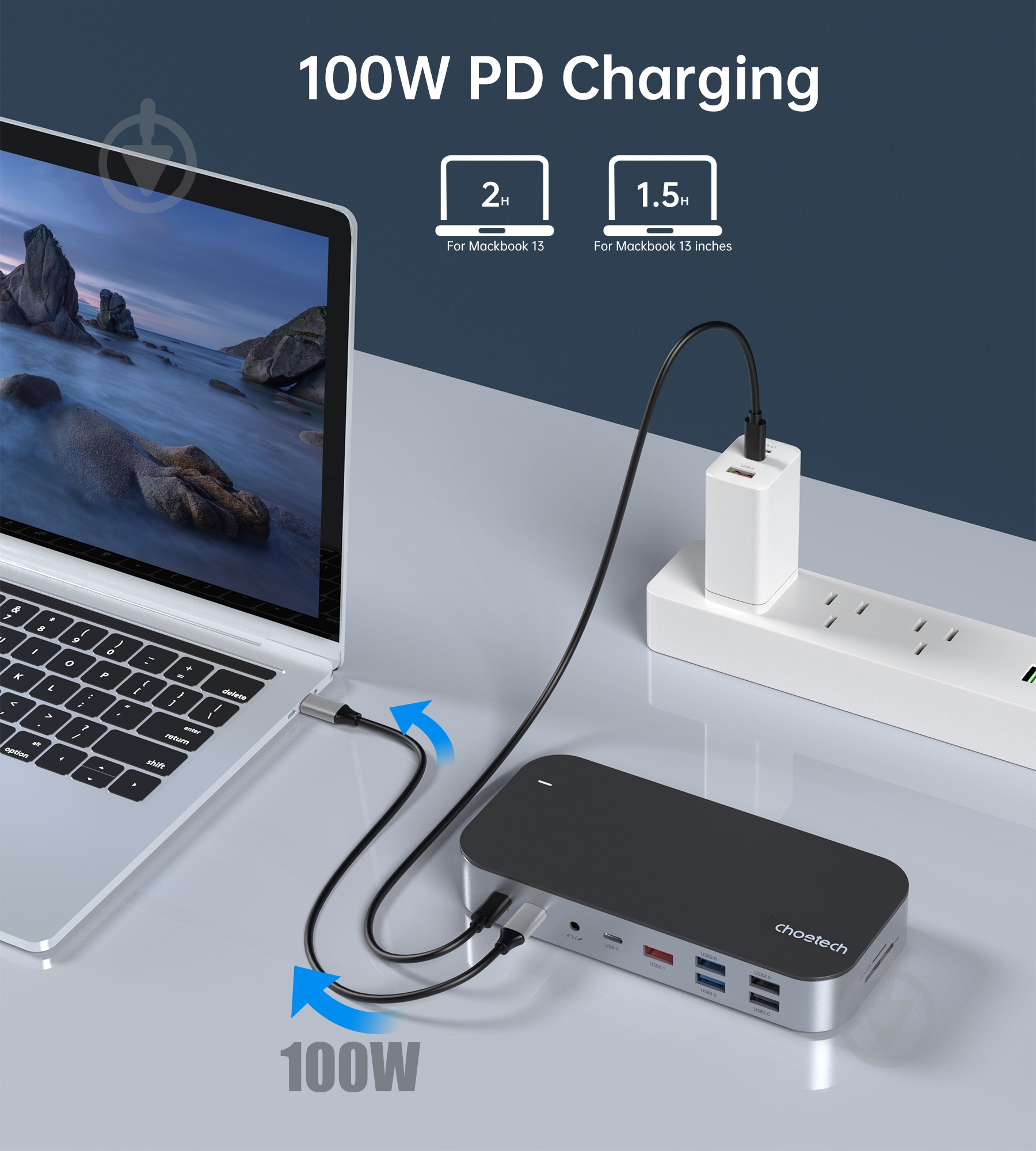 Док-станция Choetech USB-C 15-в-1, алюминий - фото 7