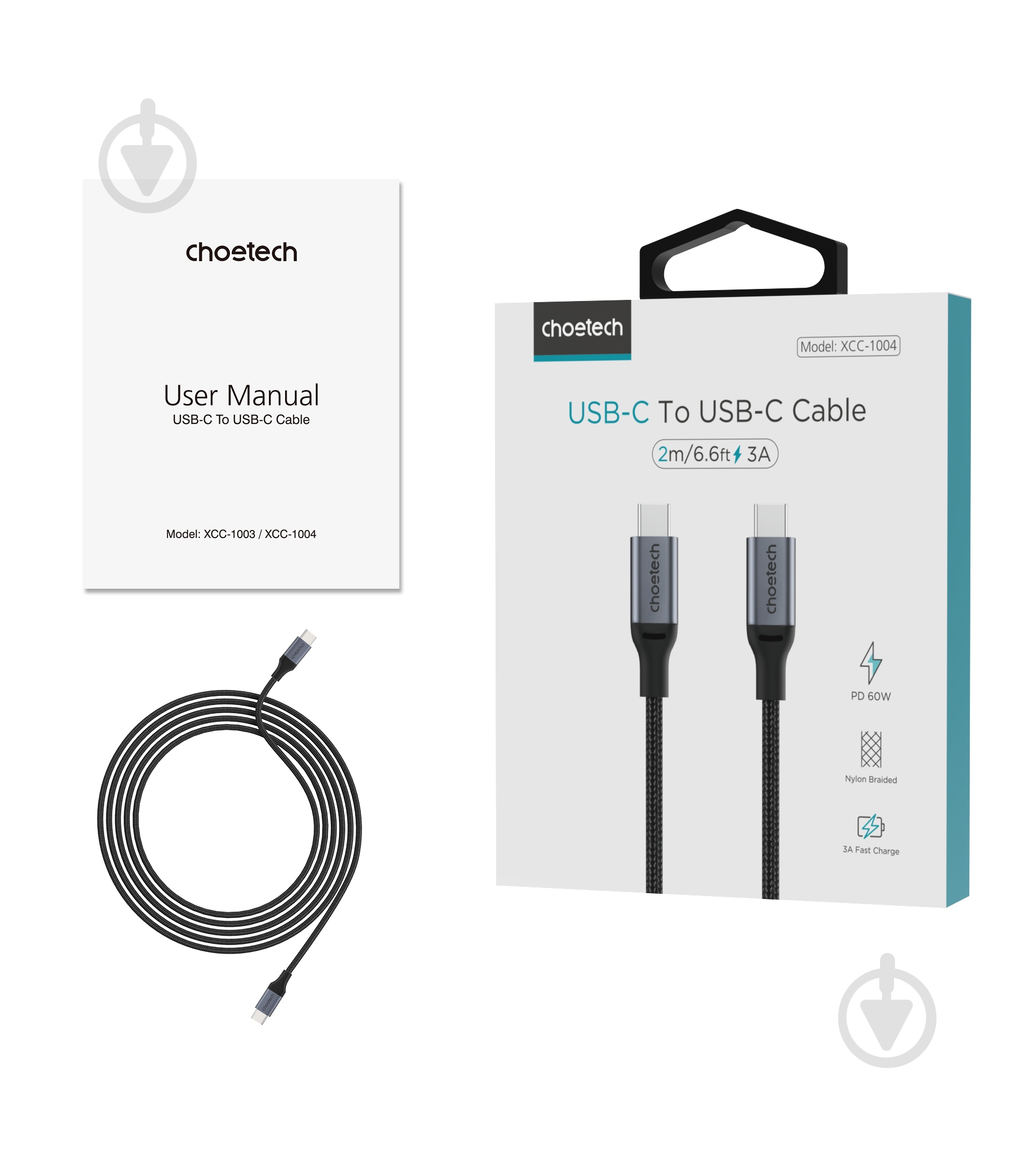 Кабель Choetech USB 2.0 USB Type-C, 60 ватт 2 м black (XCC-1004-BK) - фото 3 Кабель Choetech USB 2.0 USB Type-C, 60 ватт 2 м black (XCC-1004-BK) - фото 3