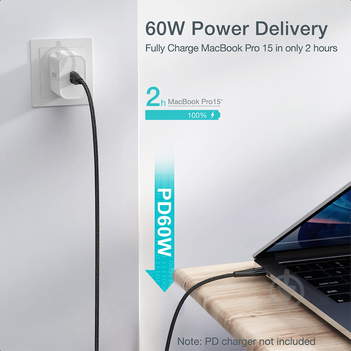 Кабель Choetech USB 2.0 USB Type-C, 60 ватт 2 м black (XCC-1004-BK) - фото 4 Кабель Choetech USB 2.0 USB Type-C, 60 ватт 2 м black (XCC-1004-BK) - фото 4
