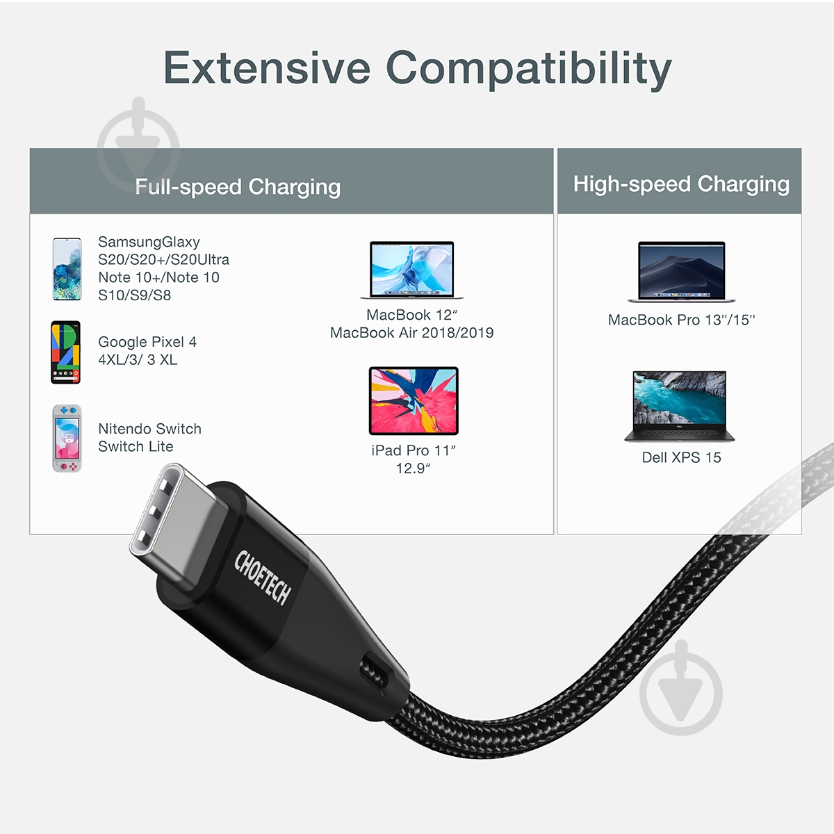 Кабель Choetech USB 2.0 USB Type-C, 60 ватт 2 м black (XCC-1004-BK) - фото 7 Кабель Choetech USB 2.0 USB Type-C, 60 ватт 2 м black (XCC-1004-BK) - фото 7