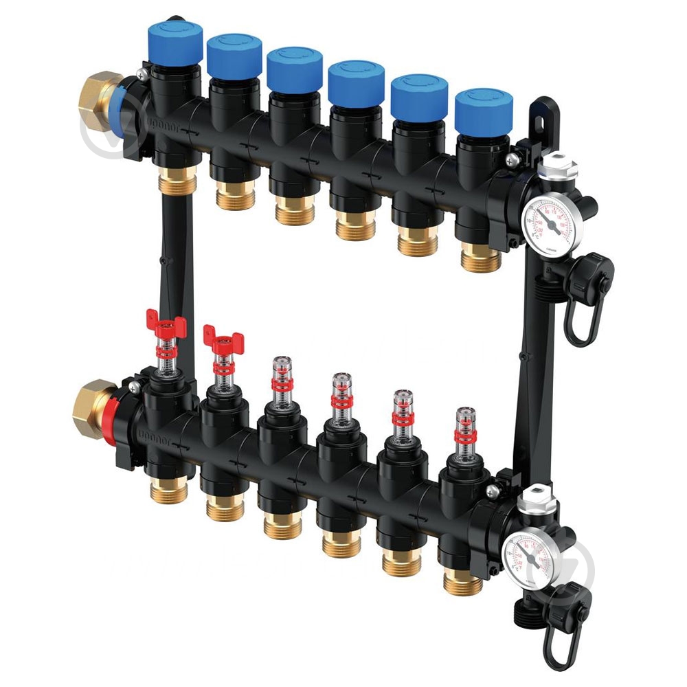 Колектор Uponor 1086251 для теплої підлоги (технополімер) з витратомірами Vario M Ø1 НГ x 12 х 3/4″ - фото 1 Колектор Uponor 1086251 для теплої підлоги (технополімер) з витратомірами Vario M Ø1 НГ x 12 х 3/4″ - фото 1