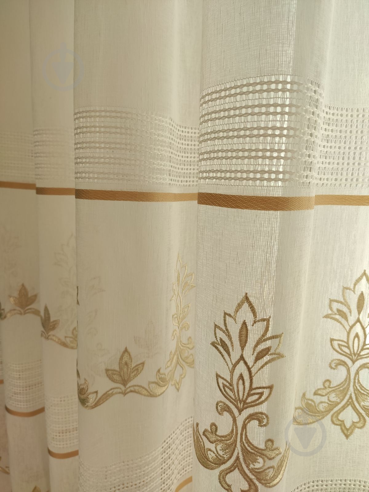 Тюль Неаполь із золотою смужкою вишивка на льоні 600x260 білий Декор-ін - фото 3 Тюль Неаполь із золотою смужкою вишивка на льоні 600x260 білий Декор-ін - фото 3
