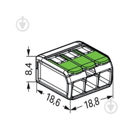 Клема швидкого монтажу на 3 провідника з важелями WAGO 221-423 0,2-4 мм² Green Range зелений 22-2623У-W - фото 5 Клема швидкого монтажу на 3 провідника з важелями WAGO 221-423 0,2-4 мм² Green Range зелений 22-2623У-W - фото 5