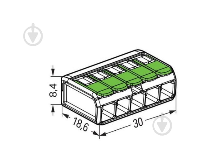 Клемма быстрого монтажа на 5 проводников с рычагами WAGO 221-425 0,2-4 мм² Green Range зеленый 22-2625У-W - фото 4 Клемма быстрого монтажа на 5 проводников с рычагами WAGO 221-425 0,2-4 мм² Green Range зеленый 22-2625У-W - фото 4