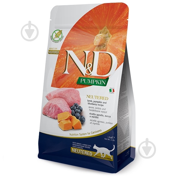 Корм сухий беззерновий для стерилізованих котів Farmina з гарбузом, ягням та чорницею 1,5 кг - фото 1