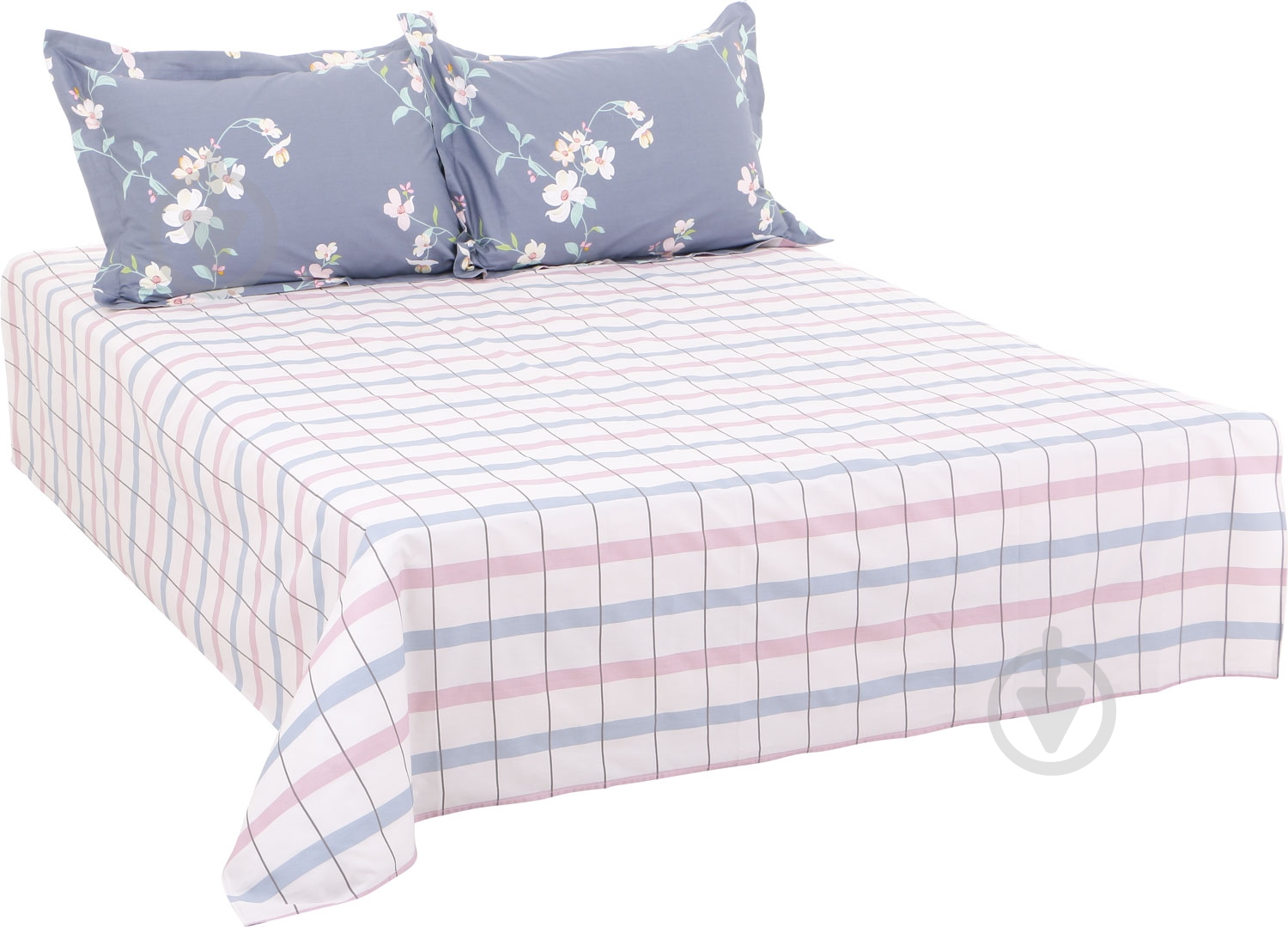 Комплект постільної білизни Floral Check 1,5 біло-синьо-рожевий La Nuit - фото 2