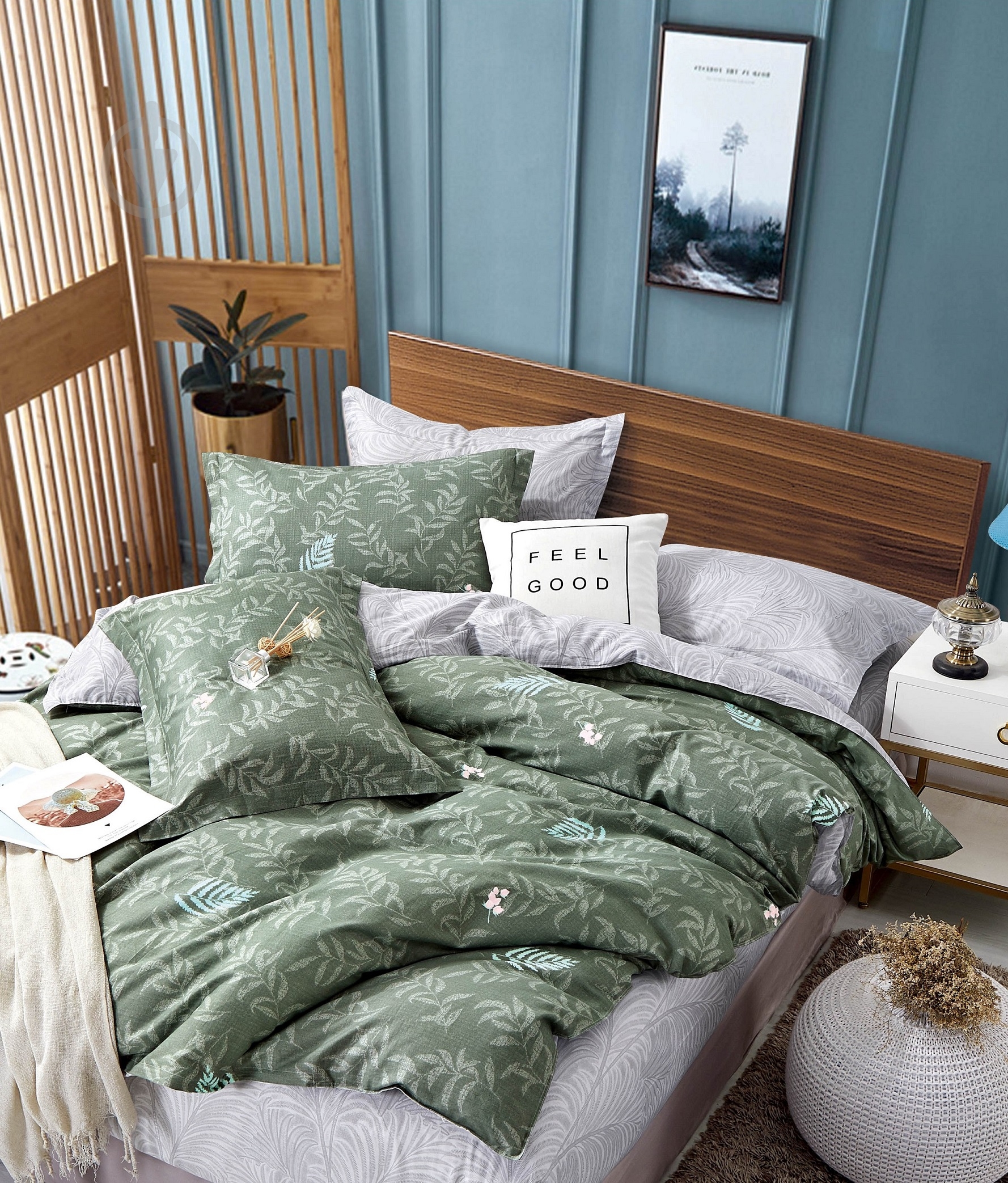 Комплект постельного белья Семейный зеленый Ecotton - фото 1