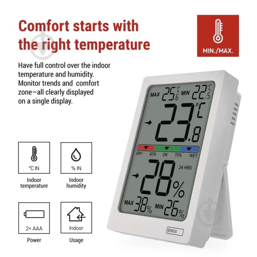 Термометр-гігрометр Emos E0558 цифровий - фото 3 Термометр-гігрометр Emos E0558 цифровий - фото 3