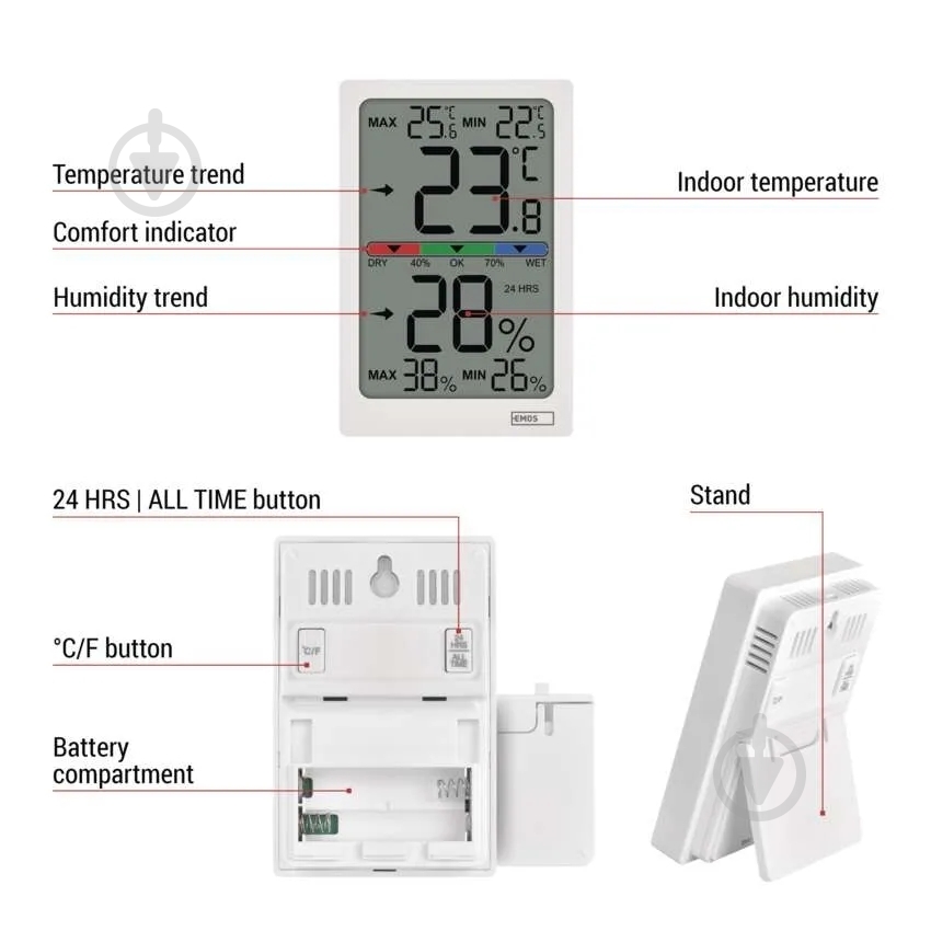 Термометр-гігрометр Emos E0558 цифровий - фото 5 Термометр-гігрометр Emos E0558 цифровий - фото 5
