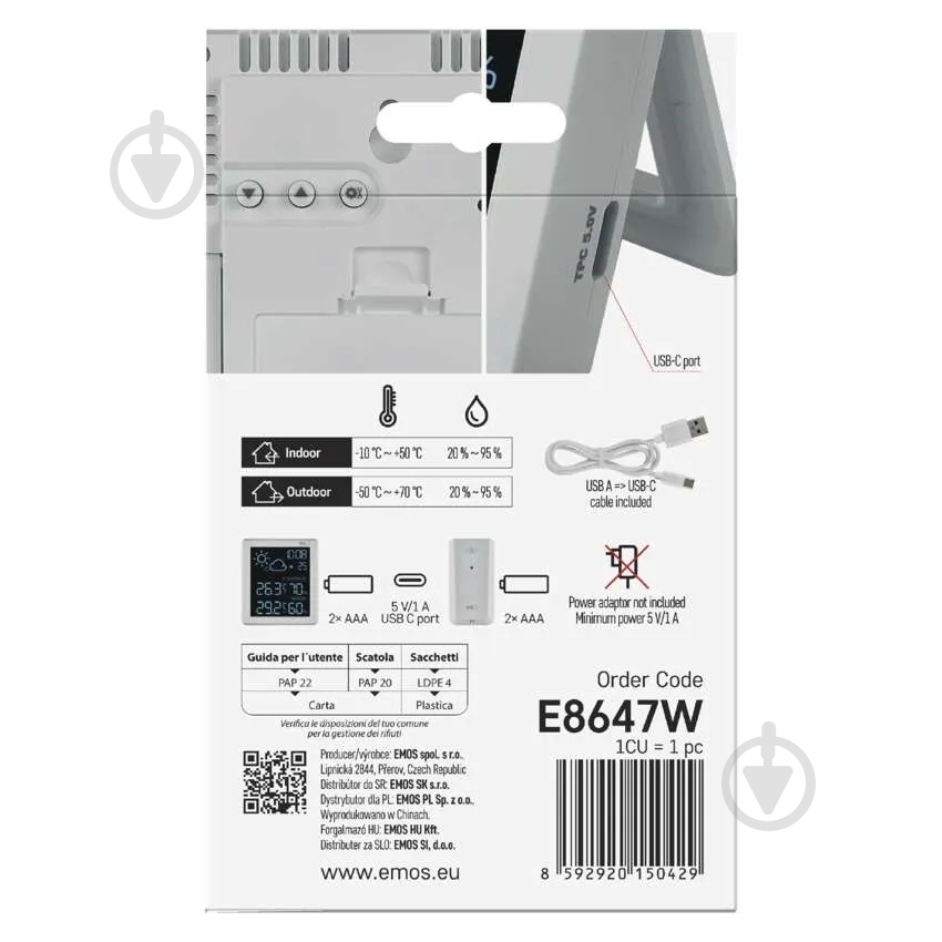 Метеостанция Emos E8647W с беспроводным датчиком - фото 15