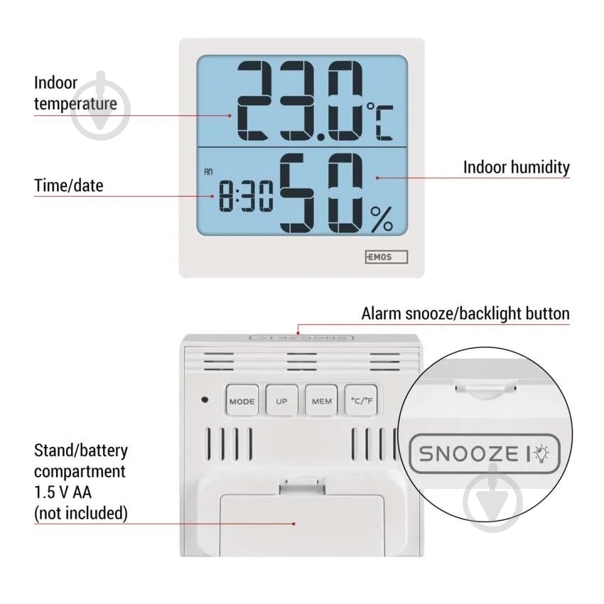 Термометр-гігрометр Emos E0114N цифровий - фото 4 Термометр-гігрометр Emos E0114N цифровий - фото 4