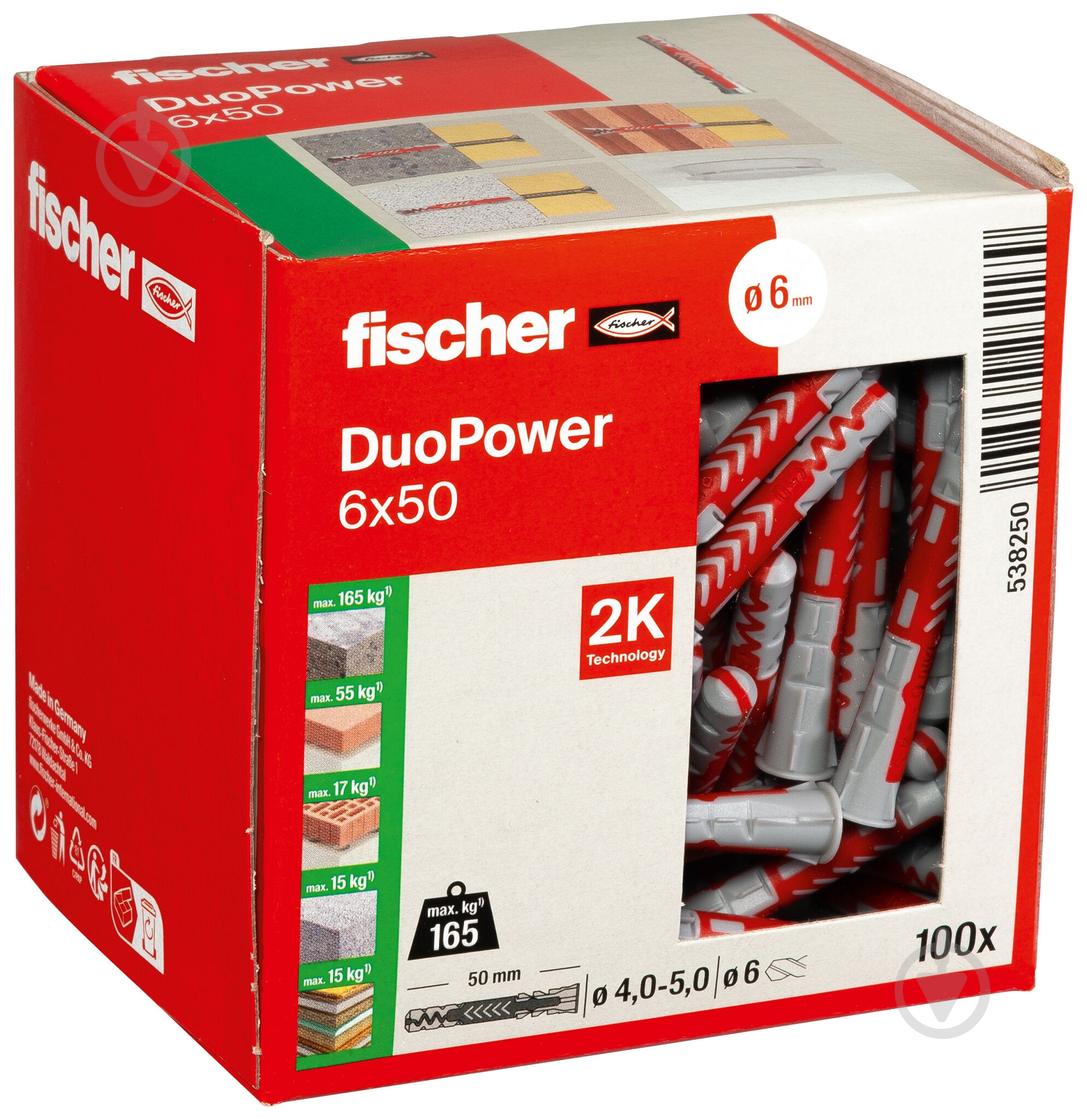 Дюбель универсальный DUOPOWER без шурупа fischer 6x50 мм 100 шт. (538250) - фото 3 Дюбель универсальный DUOPOWER без шурупа fischer 6x50 мм 100 шт. (538250) - фото 3