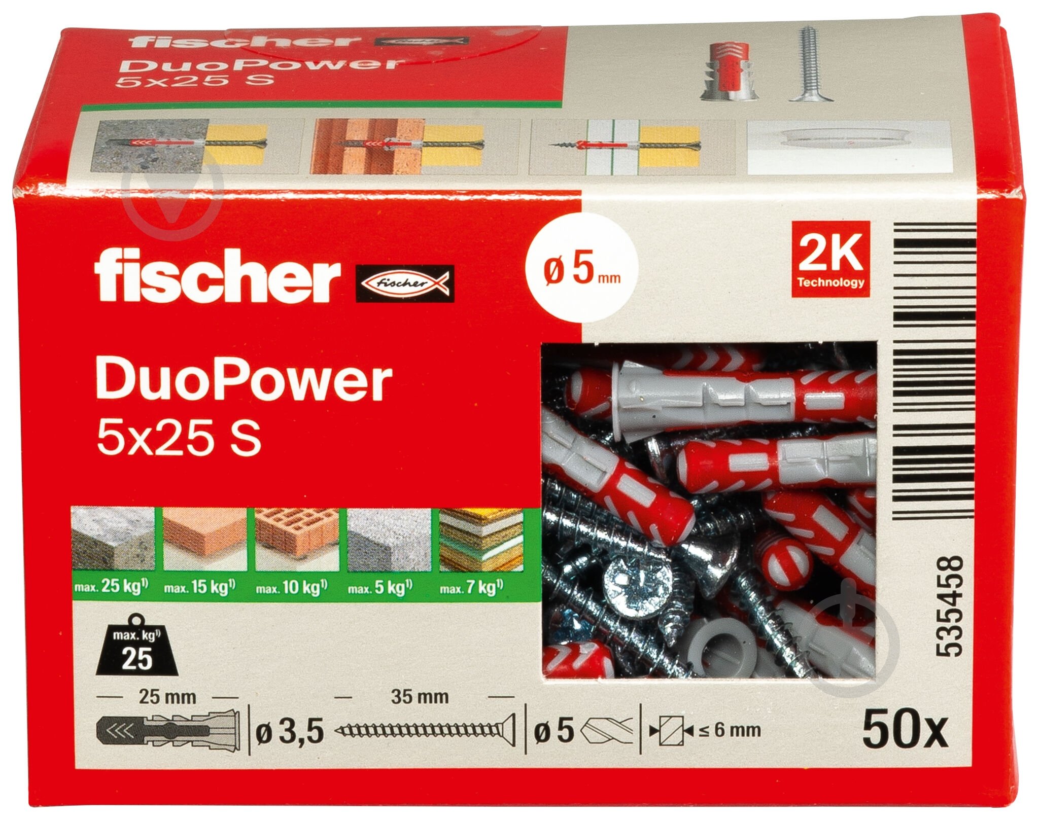 Дюбель универсальный DUOPOWER с шурупом fischer 5x25 мм 50 шт. (535458) - фото 3 Дюбель универсальный DUOPOWER с шурупом fischer 5x25 мм 50 шт. (535458) - фото 3