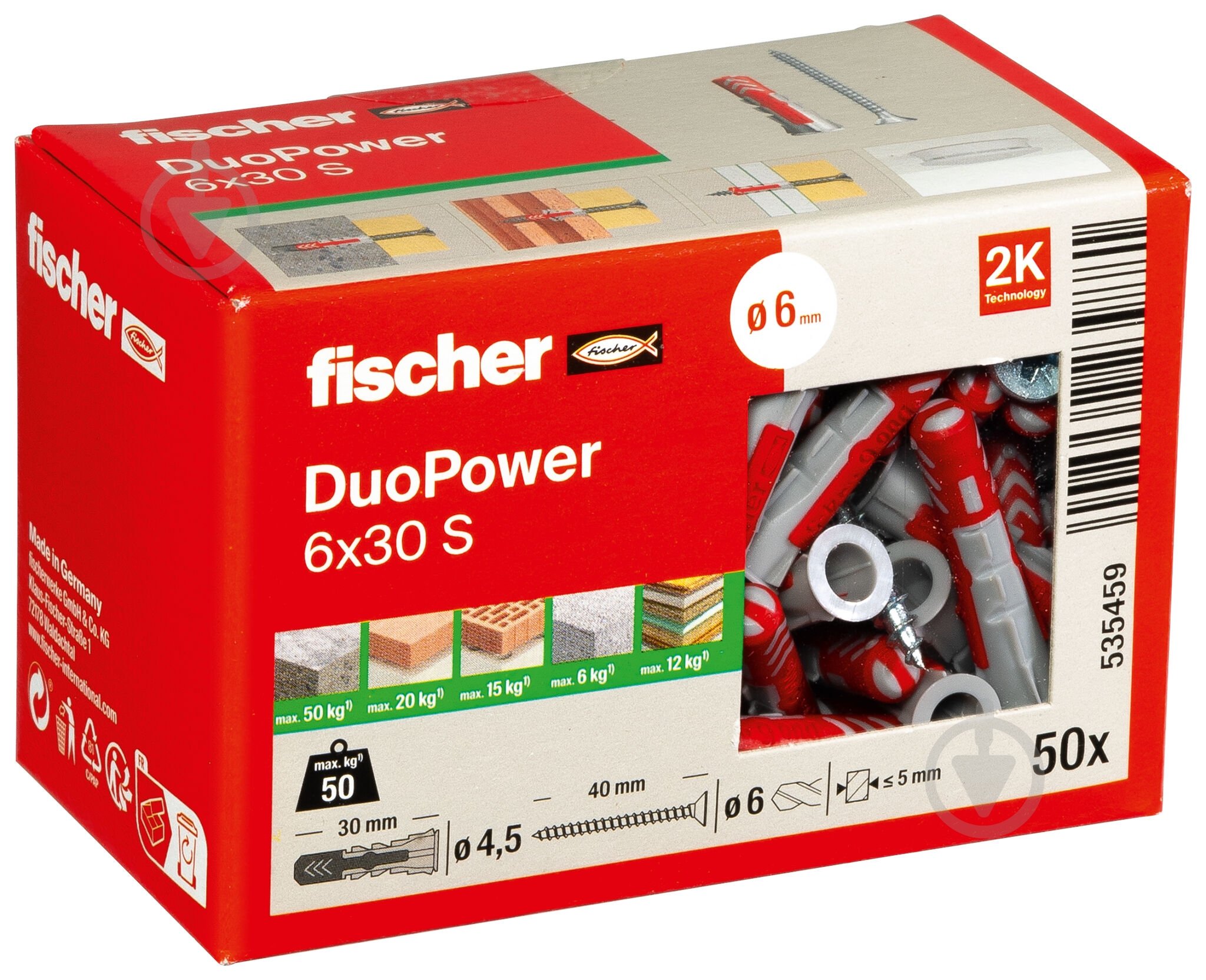 Дюбель универсальный DUOPOWER с шурупом fischer 6x30 мм 50 шт. (535459) - фото 4 Дюбель универсальный DUOPOWER с шурупом fischer 6x30 мм 50 шт. (535459) - фото 4