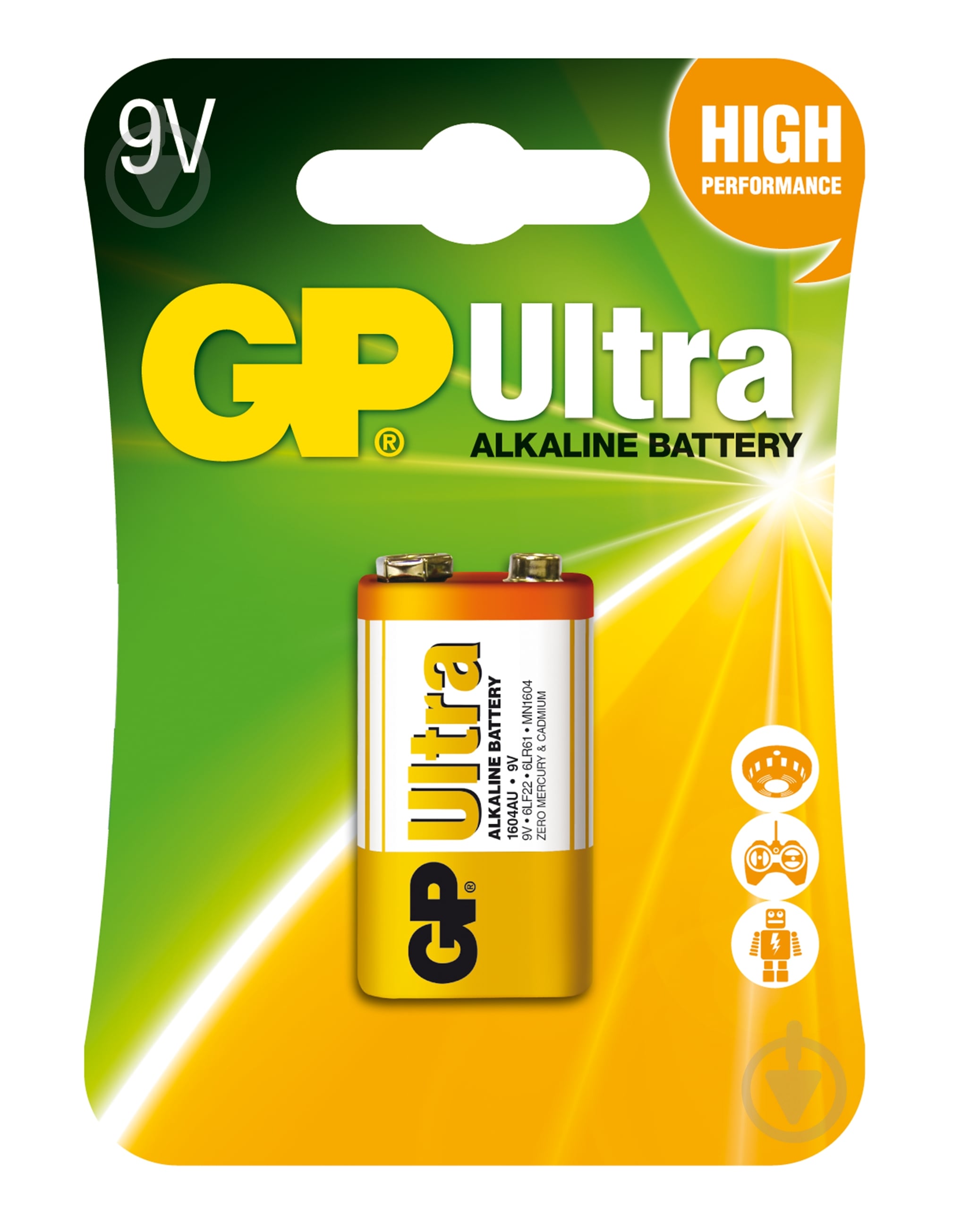 Батарейка GP Ultra 1604AU-U PP3 (крона) 1 шт. - фото 1 Батарейка GP Ultra 1604AU-U PP3 (крона) 1 шт. - фото 1