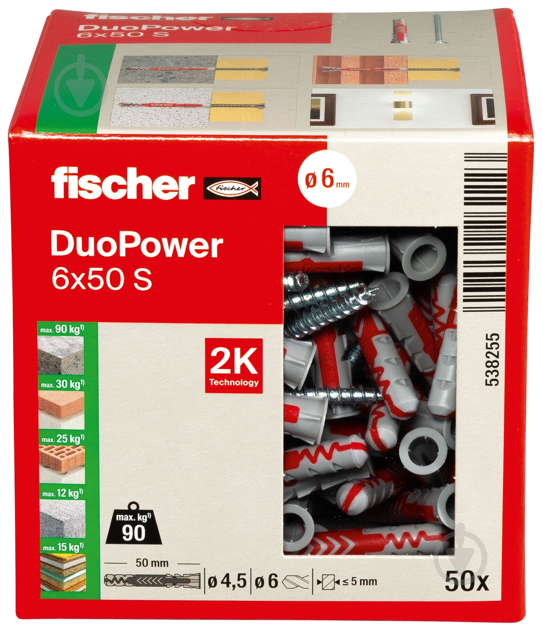 Дюбель універсальний DUOPOWER з шурупом fischer 6x50 мм 50 шт. (538255) - фото 2 Дюбель універсальний DUOPOWER з шурупом fischer 6x50 мм 50 шт. (538255) - фото 2