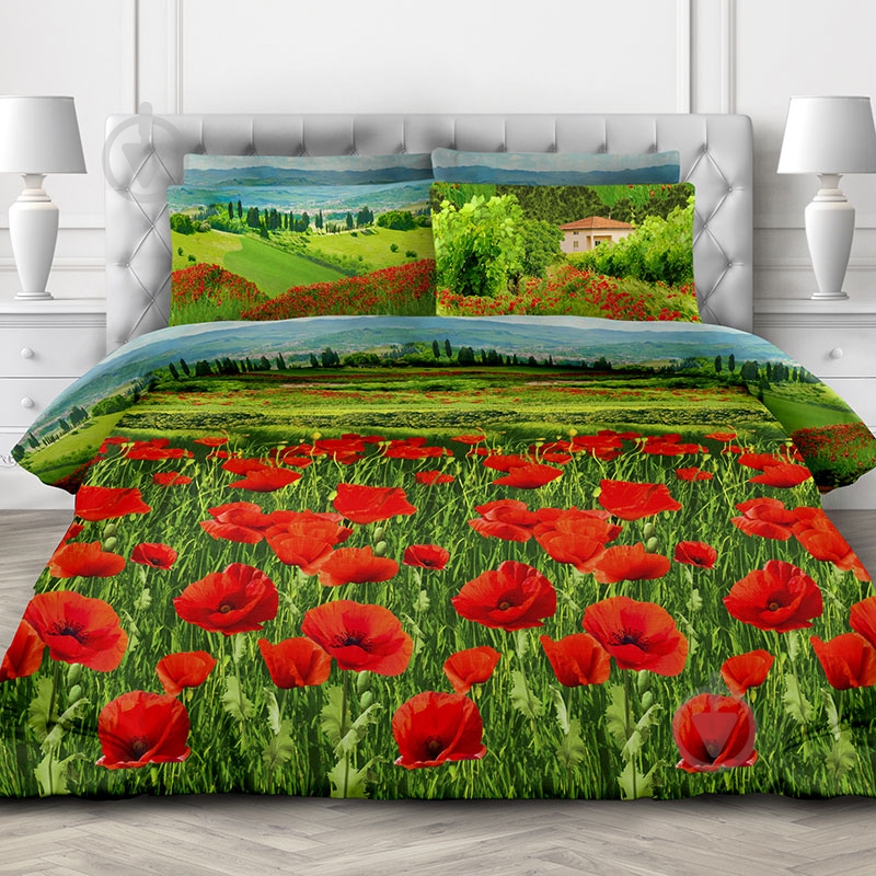 Комплект постельного белья 2.0 Евро Маки красный Ecotton - фото 1 Комплект постельного белья 2.0 Евро Маки красный Ecotton - фото 1