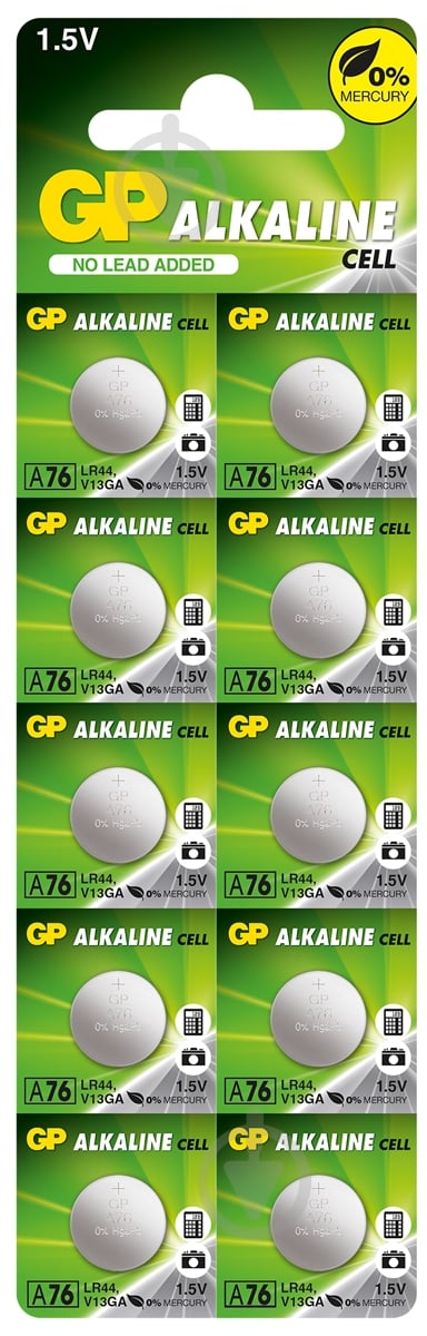 Батарейки GP Alkaline Cell А76-U LR44 10 шт. - фото 1