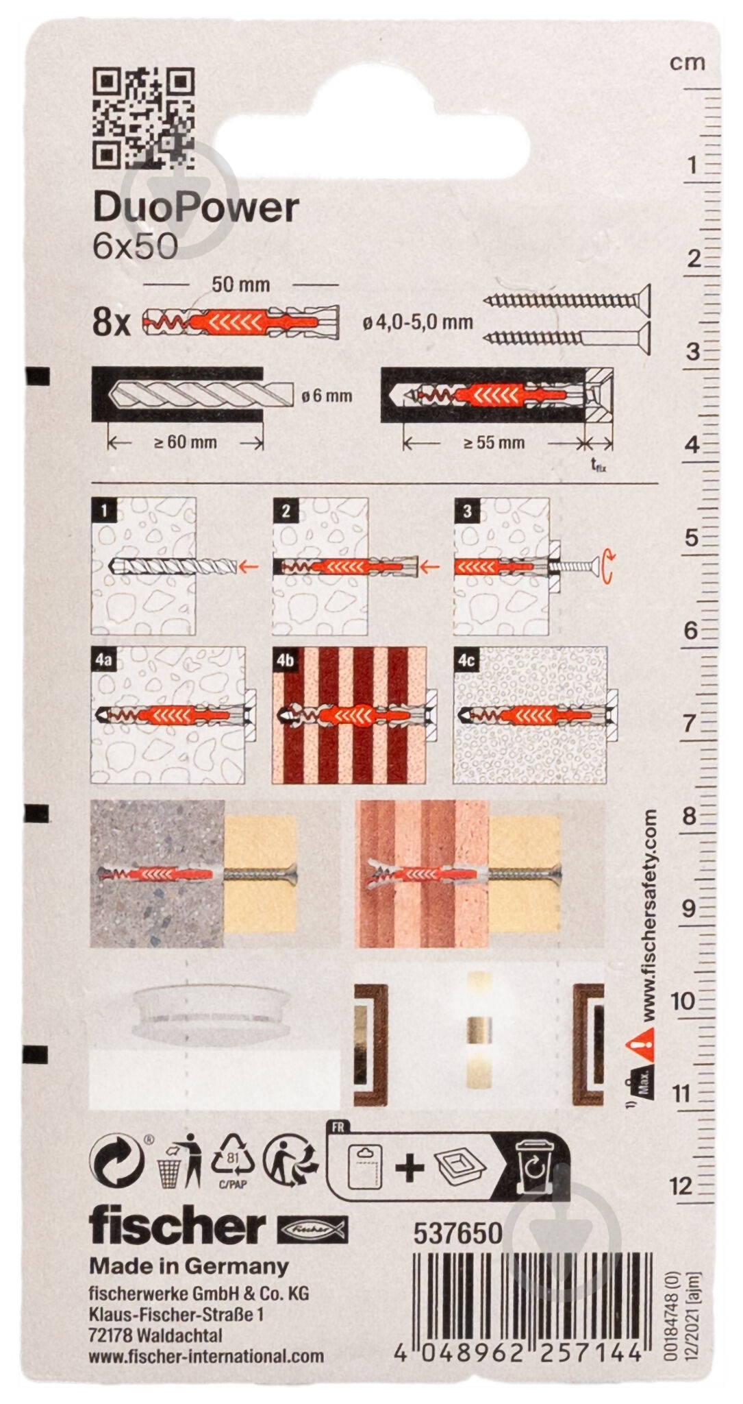 Дюбель універсальний DUOPOWER без шурупа fischer 6x50 мм 8 шт. (537650) - фото 3 Дюбель універсальний DUOPOWER без шурупа fischer 6x50 мм 8 шт. (537650) - фото 3
