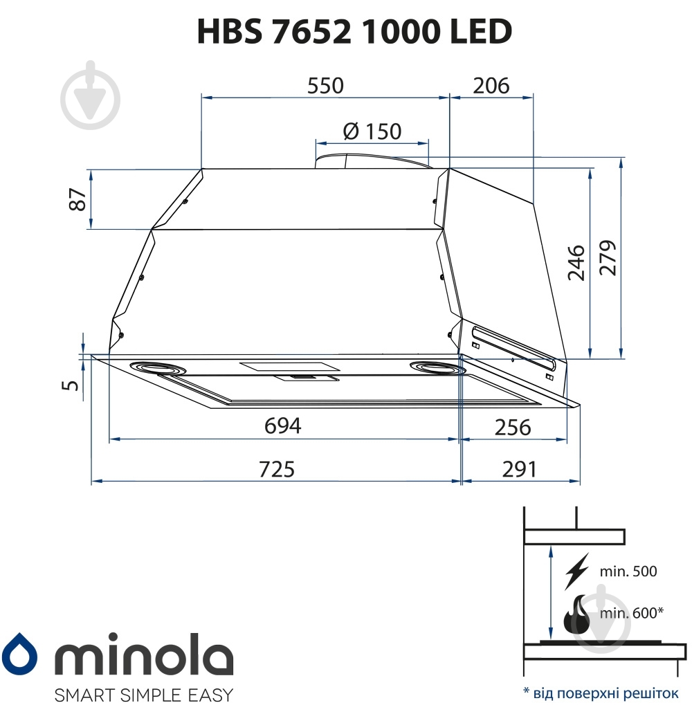 Вытяжка Minola HBS 7652 BL 1000 LED - фото 10