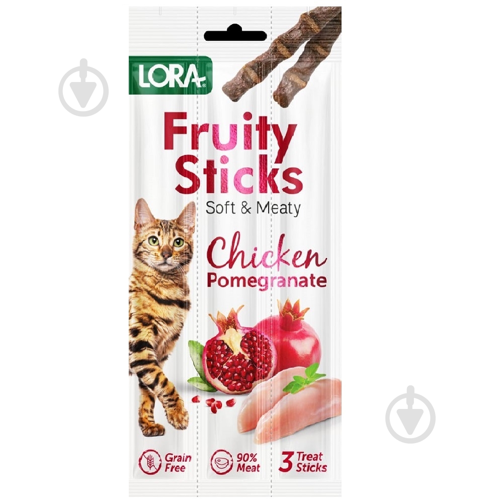 Ласощі Lora Жувальні Стіки для дорослих котів з куркою та гранатом 3х5г - фото 1 Ласощі Lora Жувальні Стіки для дорослих котів з куркою та гранатом 3х5г - фото 1